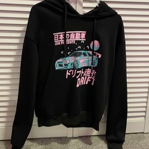womens black, tokyo drift, hoodie